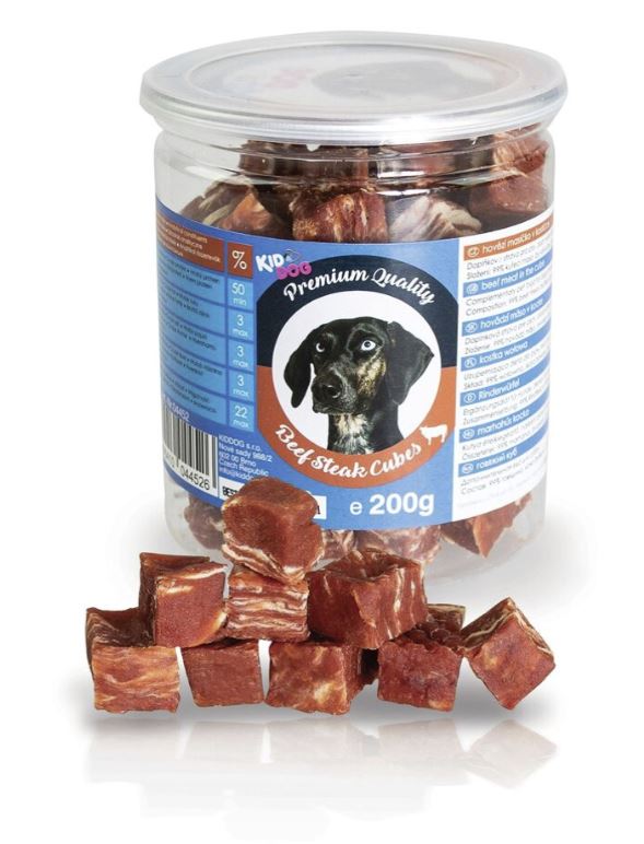 KIDDOG hovězí masíčko v kostičce - PREMIUM QUALITY 200 g dóza