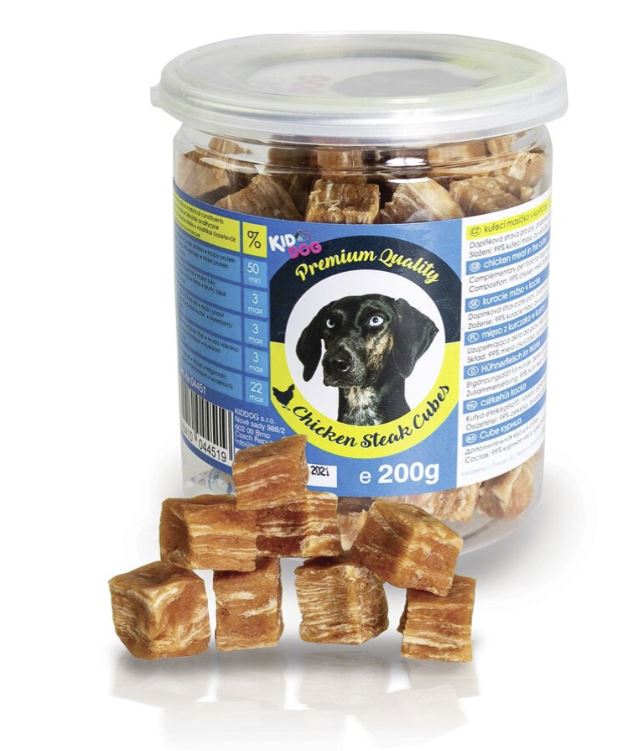 KIDDOG kuřecí masíčko v kostičce - PREMIUM QUALITY 200 g dóza